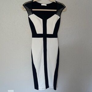 Women’s agaci small black and white formal form fitting midi dress